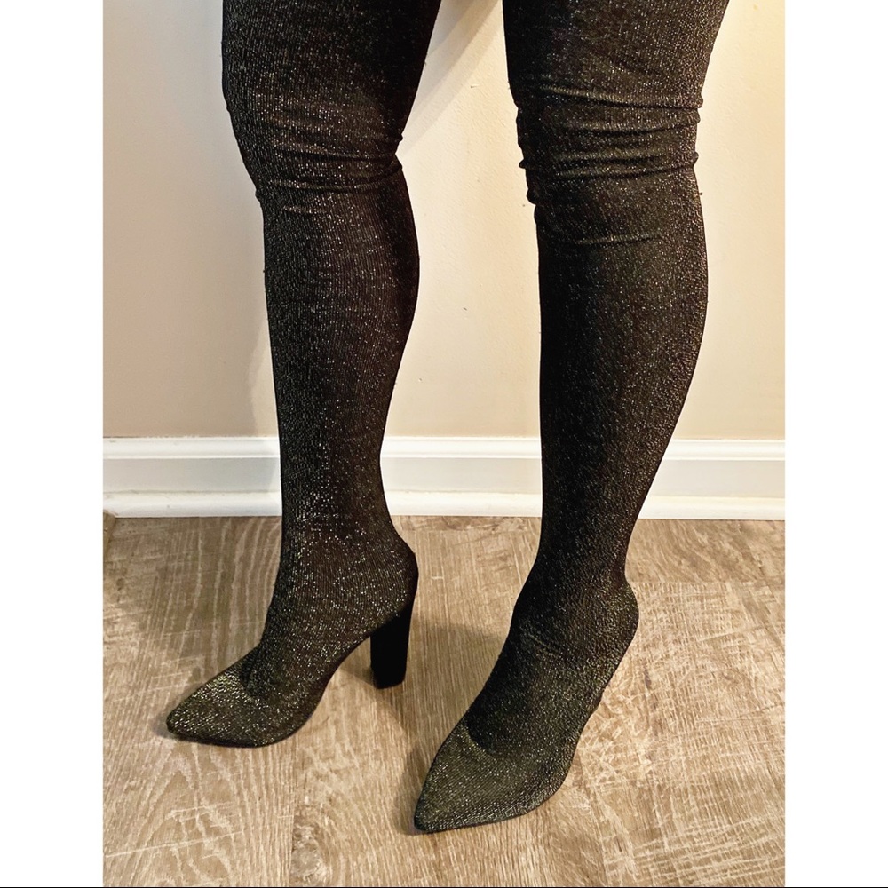 Bamboo Thigh High Gold & Black Metallic Boots Sz 6